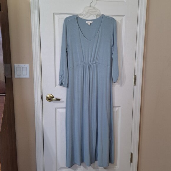Coldwater Creek Women's PM Blue Long Sleeve Maxi Dress Ruching - Picture 1 of 8